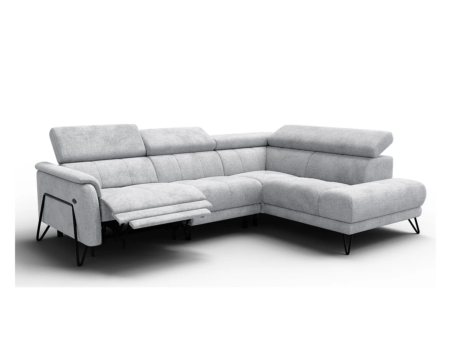 Canapé d'angle 5 places RODEN avec Relax, tissu gris clair