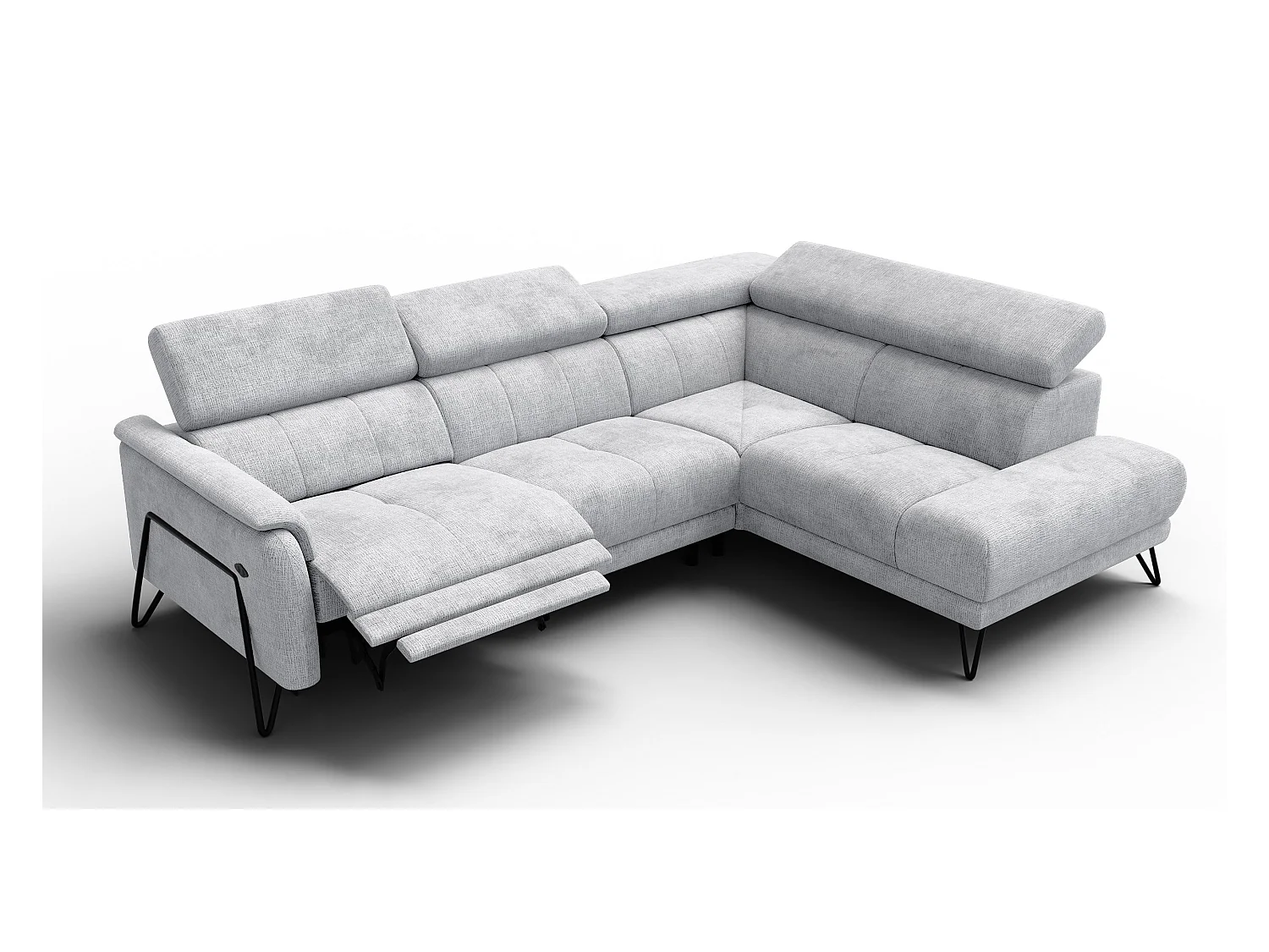 Canapé d'angle 5 places RODEN avec Relax, tissu gris clair