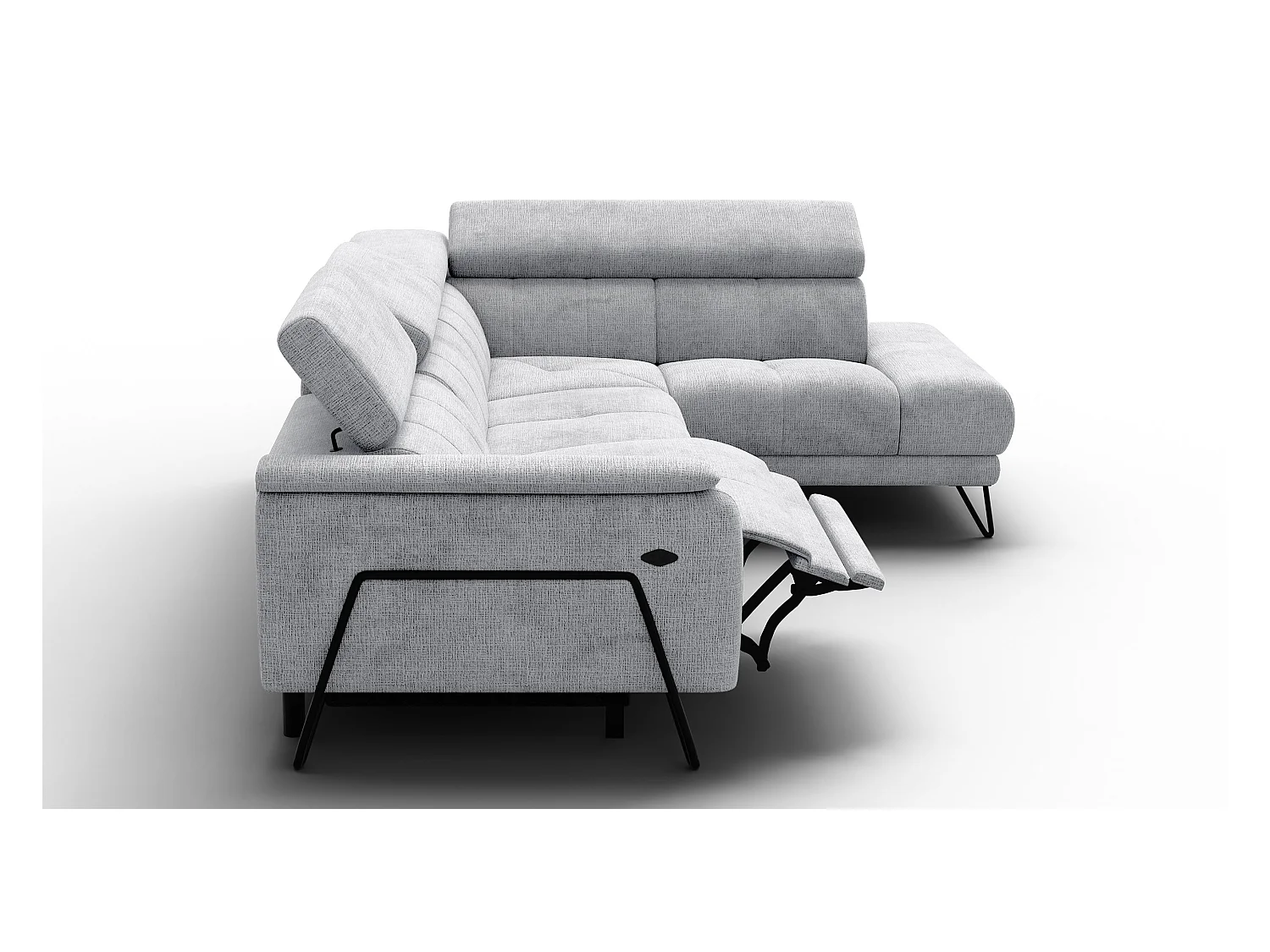 Canapé d'angle 5 places RODEN avec Relax, tissu gris clair