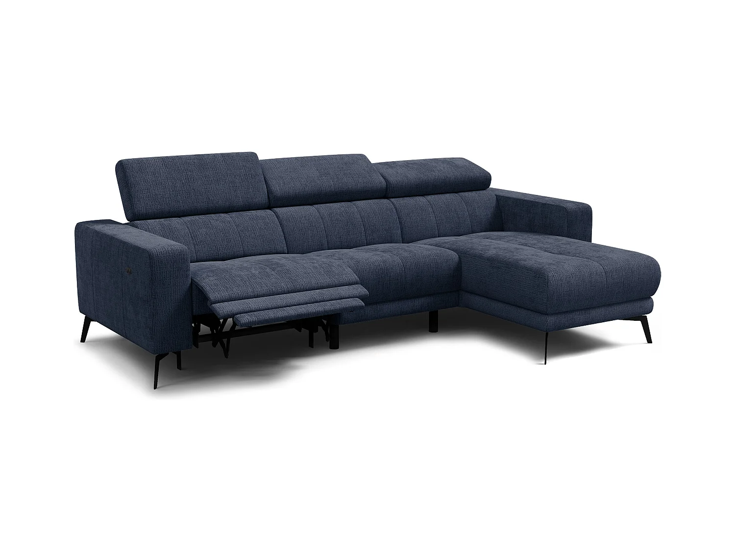 Canapé d'angle 4 places MORELLO avec 1 x Relax Zero Gravity, tissu bleu marine