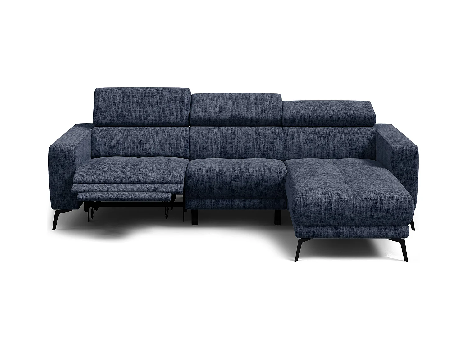 Canapé d'angle 4 places MORELLO avec 1 x Relax Zero Gravity, tissu bleu marine