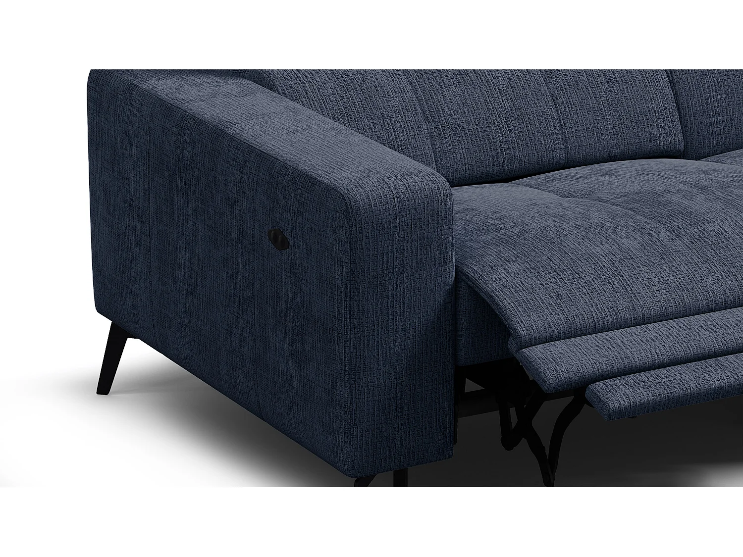 Canapé d'angle 4 places MORELLO avec 1 x Relax Zero Gravity, tissu bleu marine