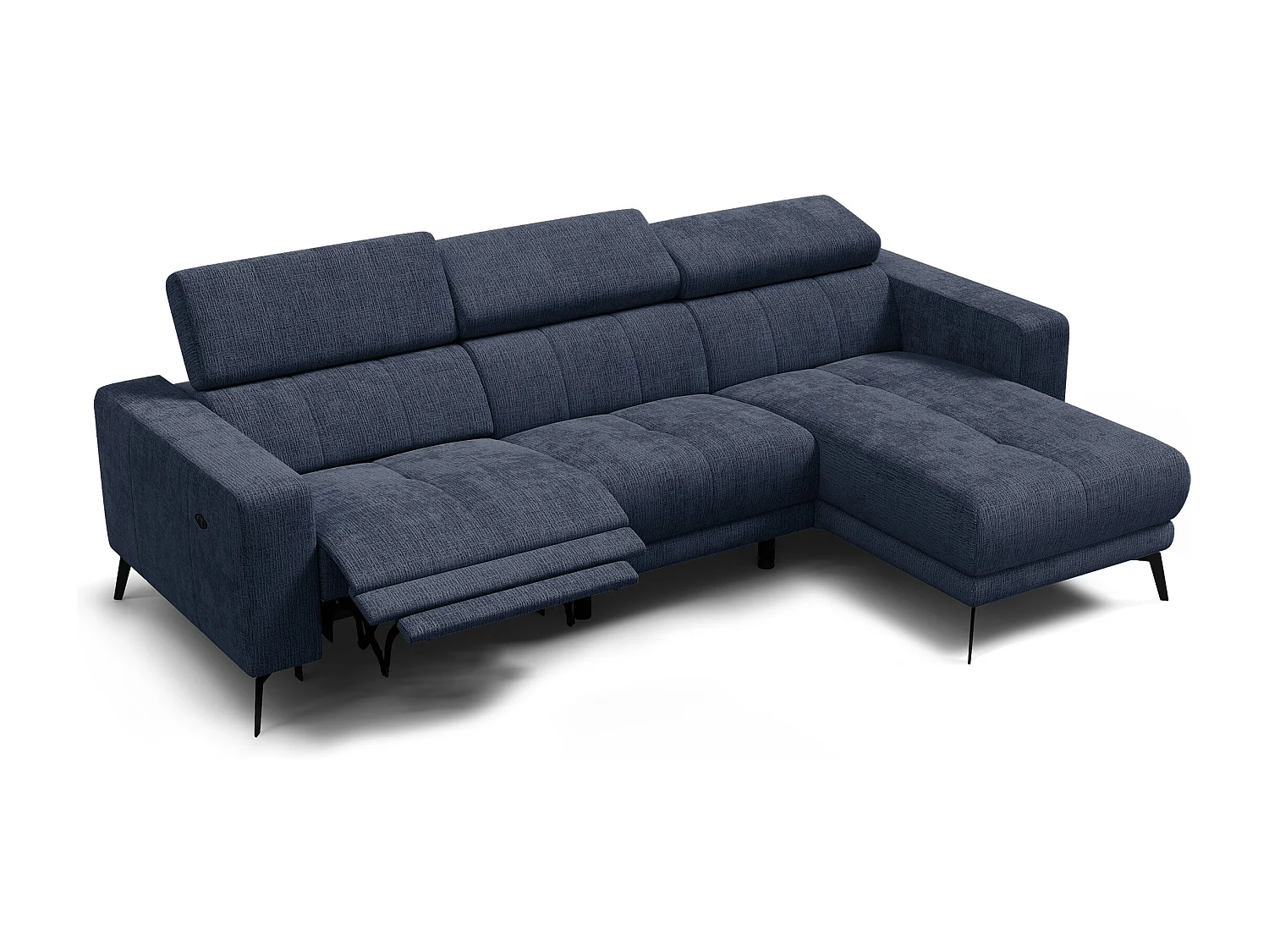 Canapé d'angle 4 places MORELLO avec 1 x Relax Zero Gravity, tissu bleu marine