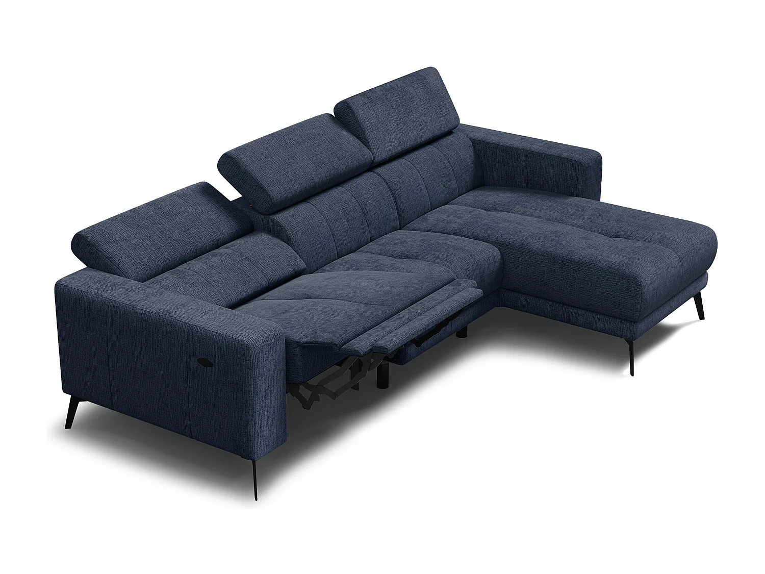 Canapé d'angle 4 places MORELLO avec 1 x Relax Zero Gravity, tissu bleu marine