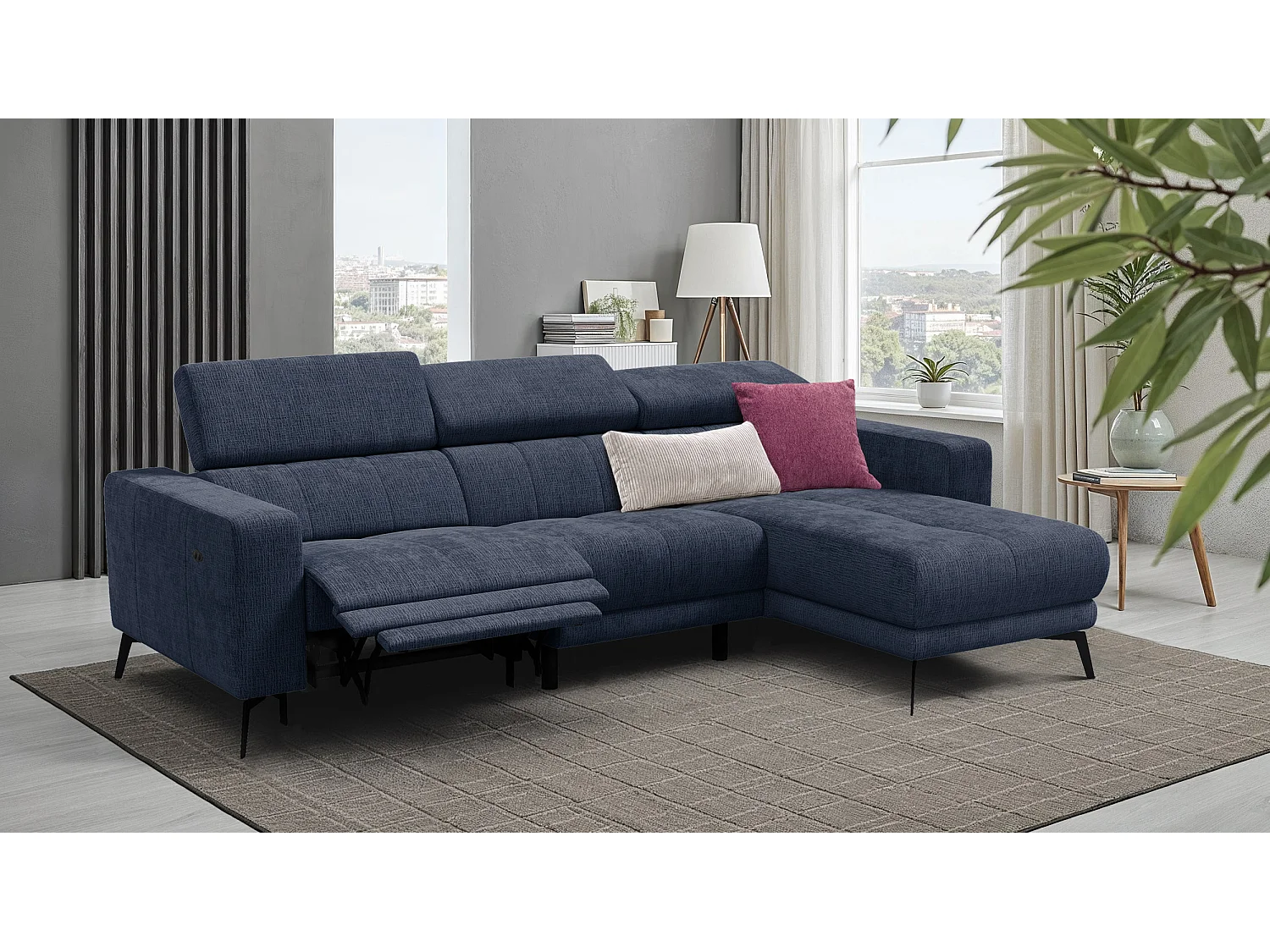Ecksofa 4-Sitzer MORELLO, marineblau, 1 x Relax Zero Gravity