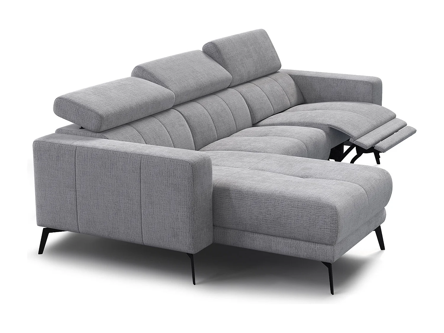 Canapé d'angle 4 places MORELLO avec 1 x Relax Zero Gravity, tissu gris clair