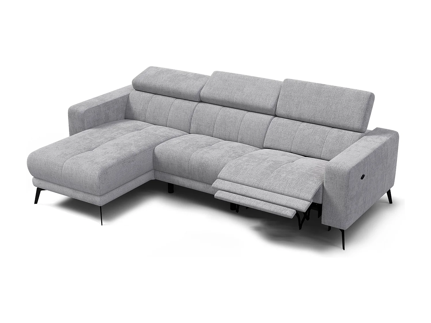 Canapé d'angle 4 places MORELLO avec 1 x Relax Zero Gravity, tissu gris clair