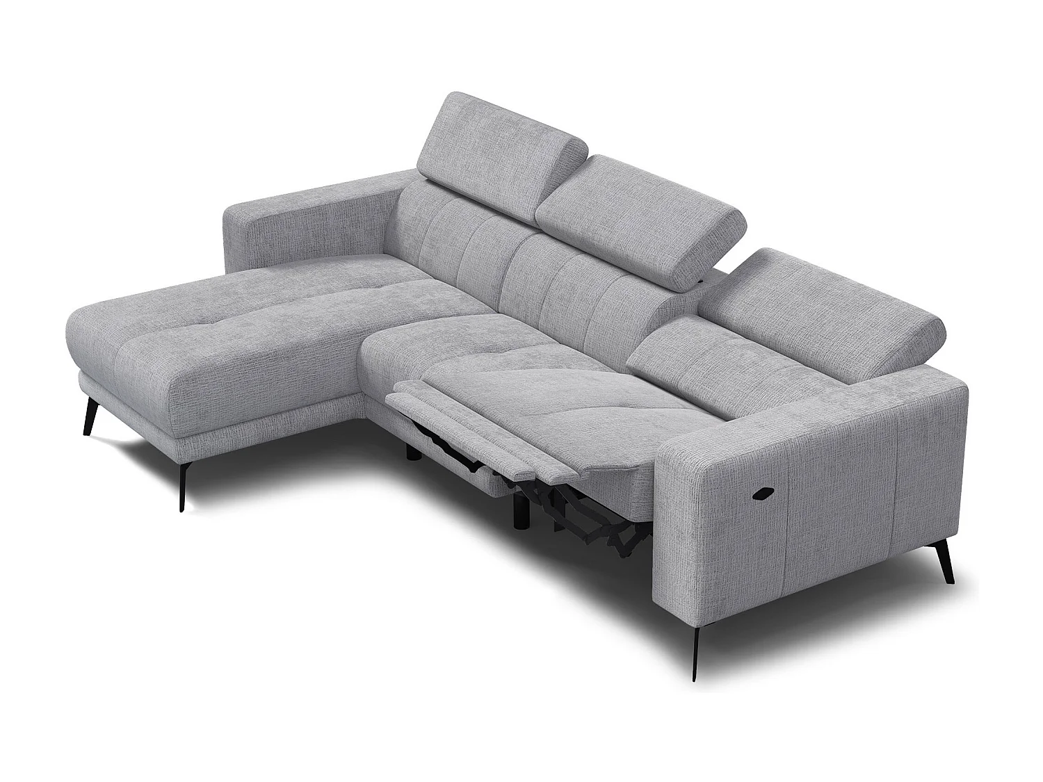 Canapé d'angle 4 places MORELLO avec 1 x Relax Zero Gravity, tissu gris clair