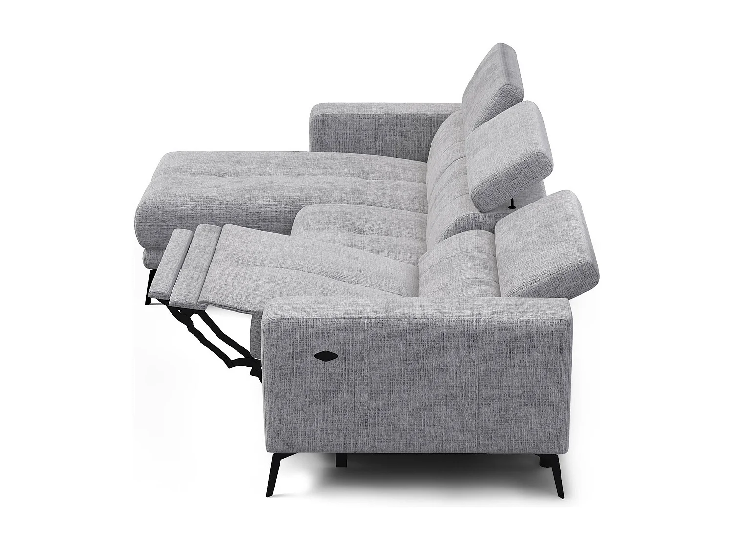 Canapé d'angle 4 places MORELLO avec 1 x Relax Zero Gravity, tissu gris clair