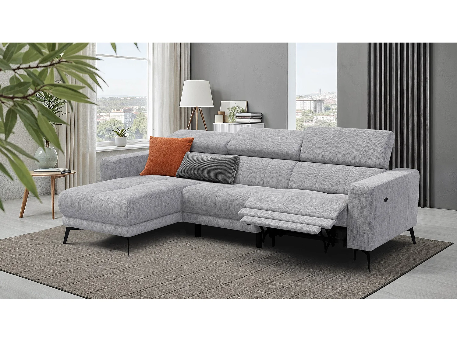 Ecksofa 4-Sitzer MORELLO, hellgrau, 1 x Relax Zero Gravity