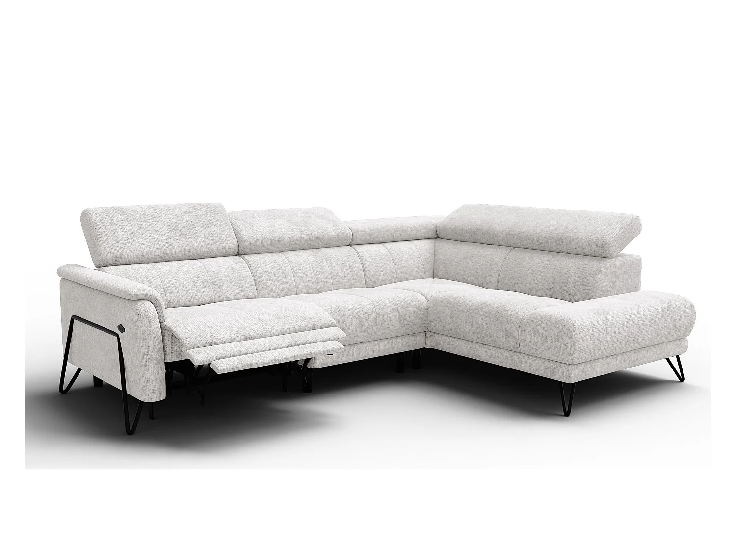 Canapé d'angle 5 places RODEN avec Relax, tissu crème