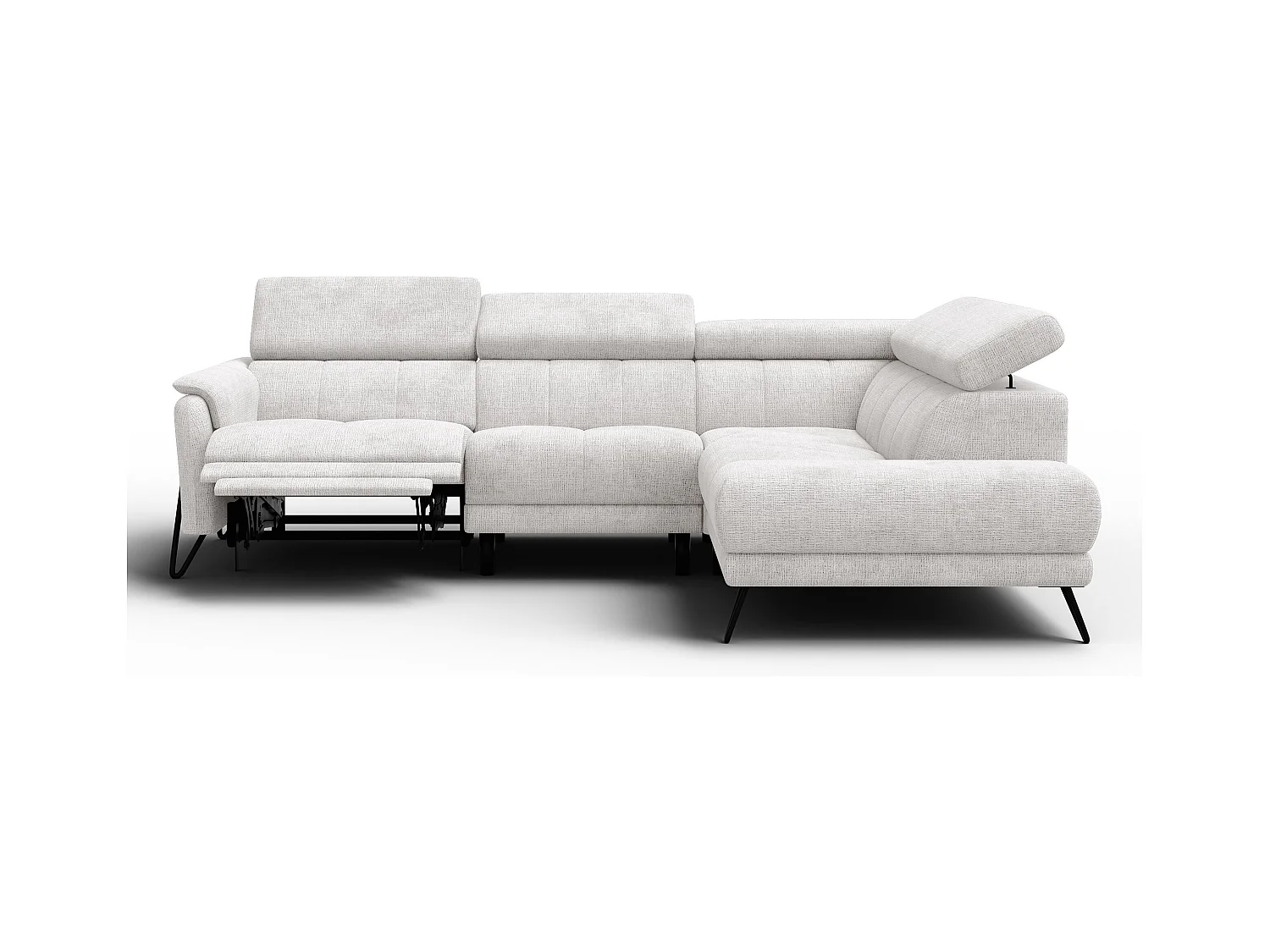 Canapé d'angle 5 places RODEN avec Relax, tissu crème