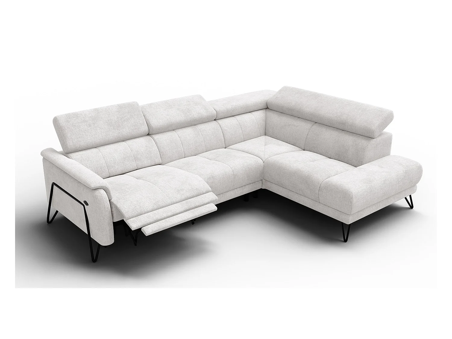 Canapé d'angle 5 places RODEN avec Relax, tissu crème