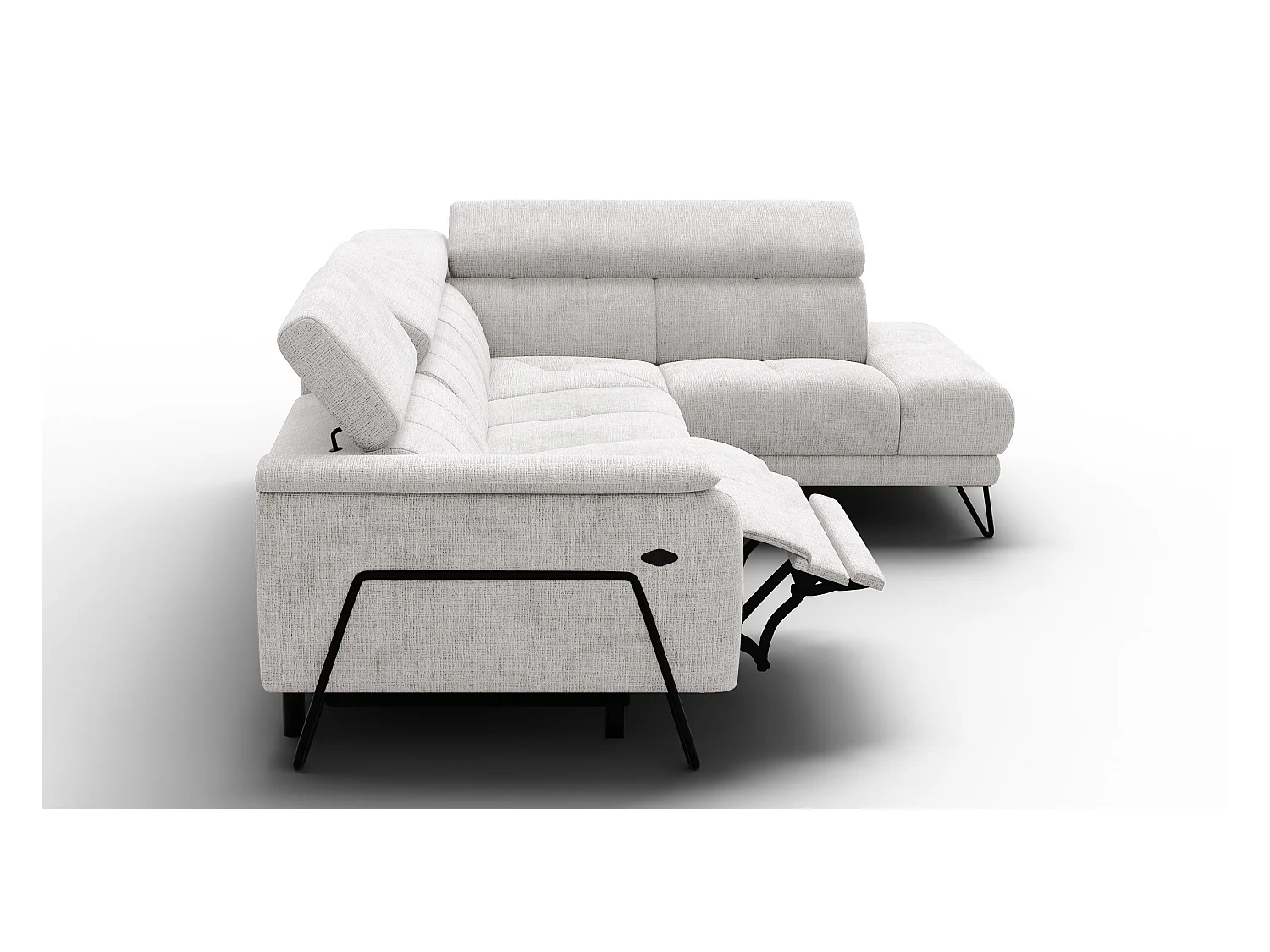 Canapé d'angle 5 places RODEN avec Relax, tissu crème