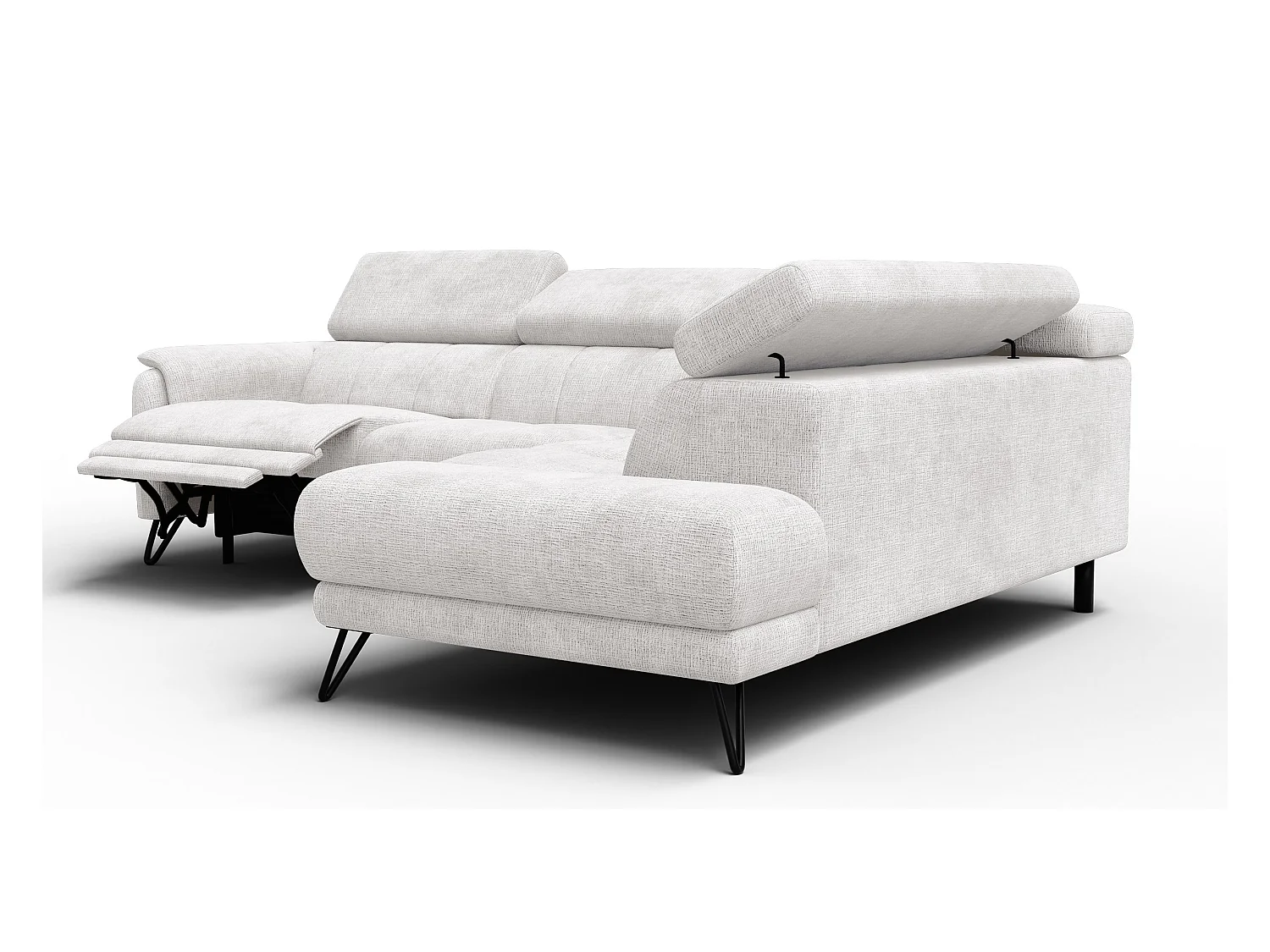 Canapé d'angle 5 places RODEN avec Relax, tissu crème