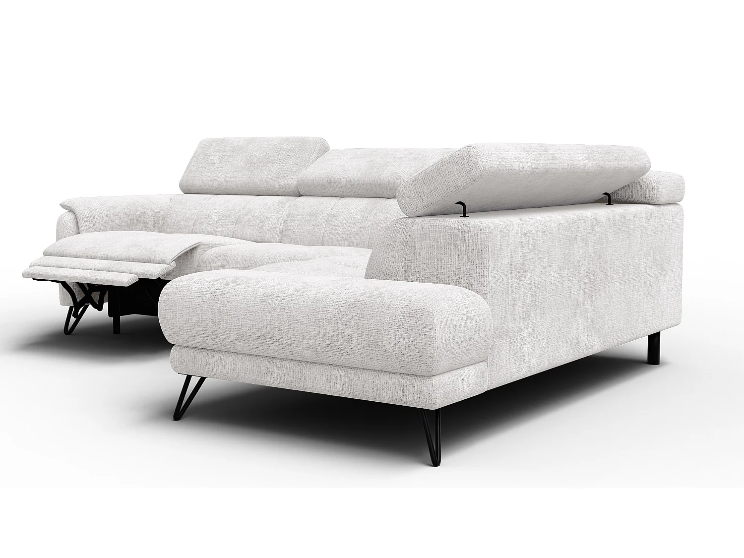 Canapé d'angle 5 places RODEN avec Relax, tissu crème