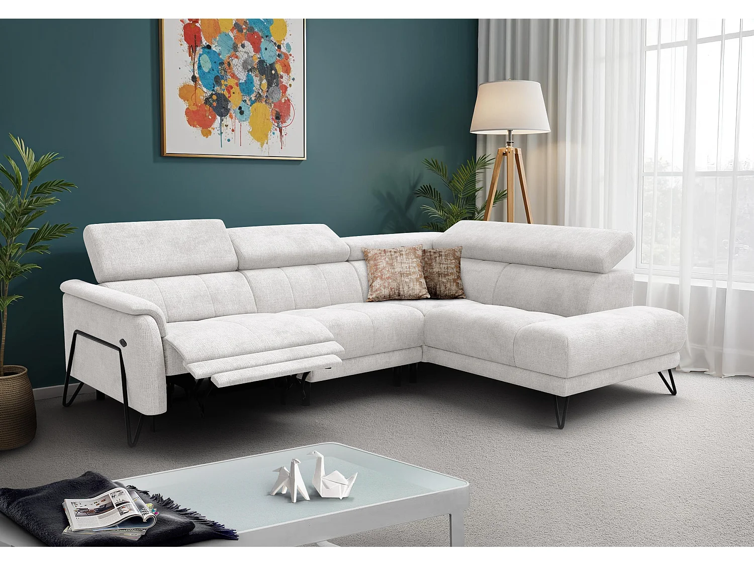 Ecksofa 5-Sitzer mit Relax RODEN, creme