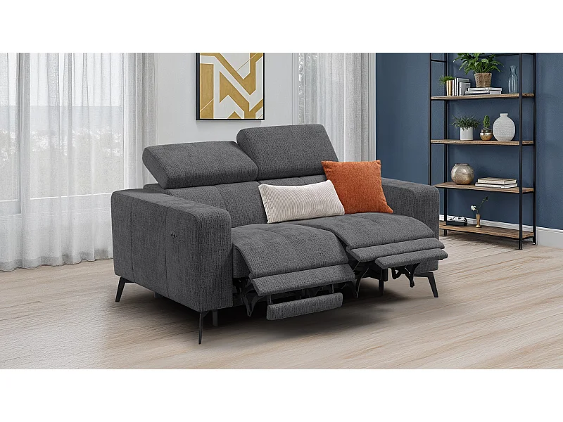 Canapé 2 places MORELLO avec 2 x Relax Zero Gravity, tissu gris foncé