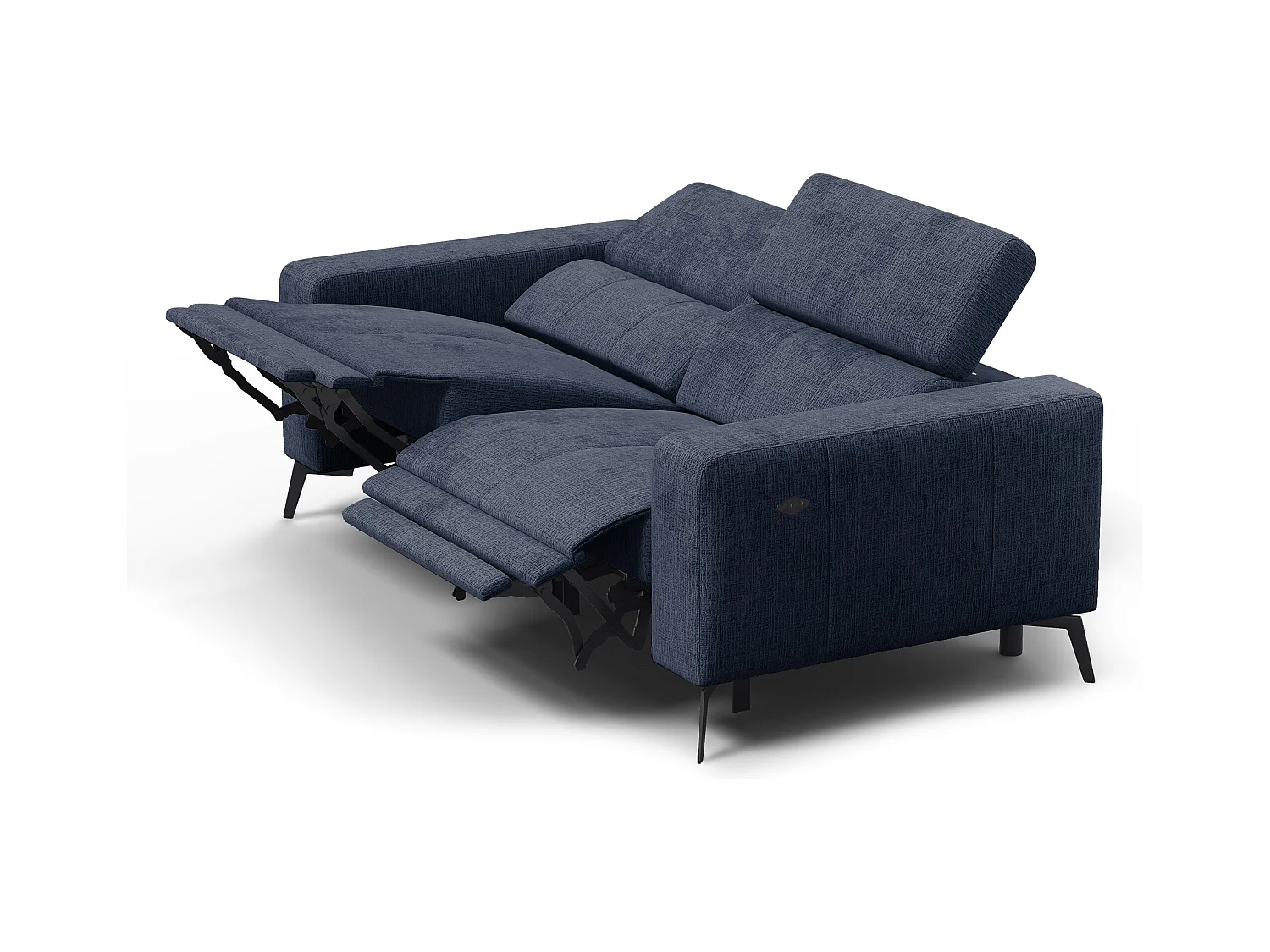 Canapé 3 places MORELLO avec 2 x Relax Zero Gravity, tissu bleu marine