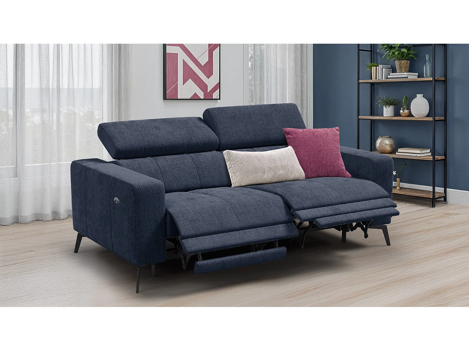 Relaxsofa 3-Sitzer MORELLO, marineblau, 2 x Relax Zero Gravity