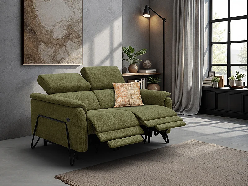 Canapé RODEN 2 places avec 2 Relax, tissu olive