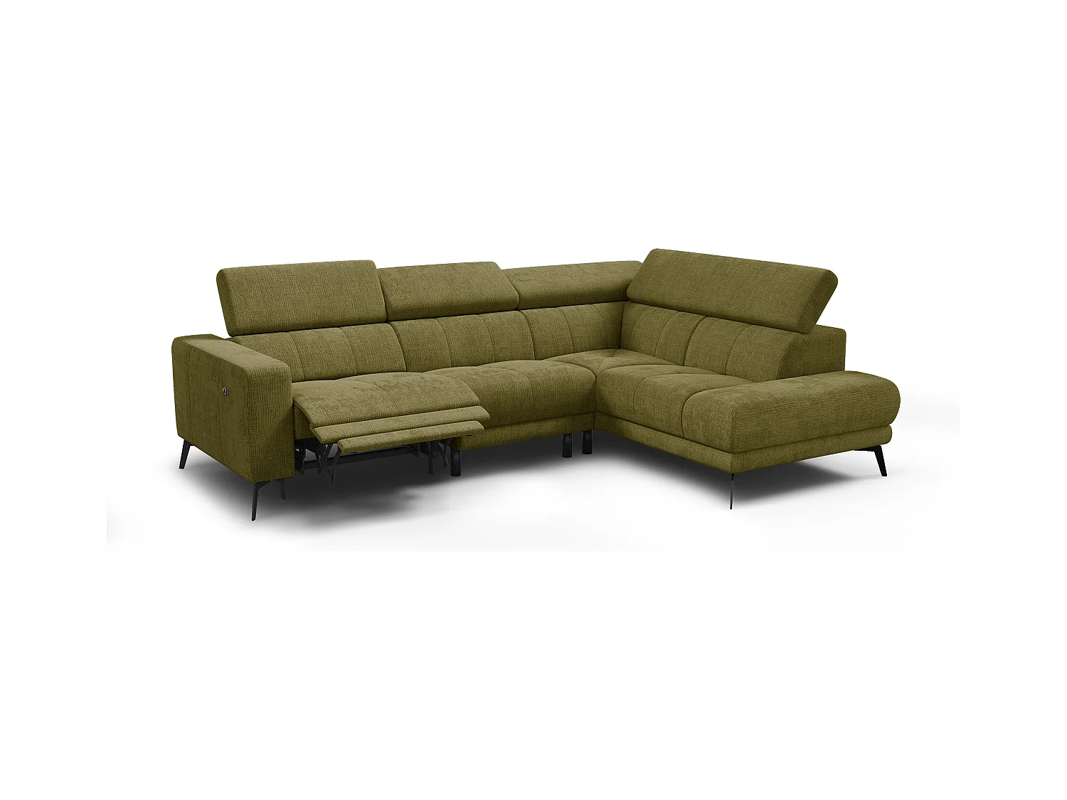 Canapé d'angle 5 places MORELLO avec 1 x Relax Zero Gravity, tissu olive