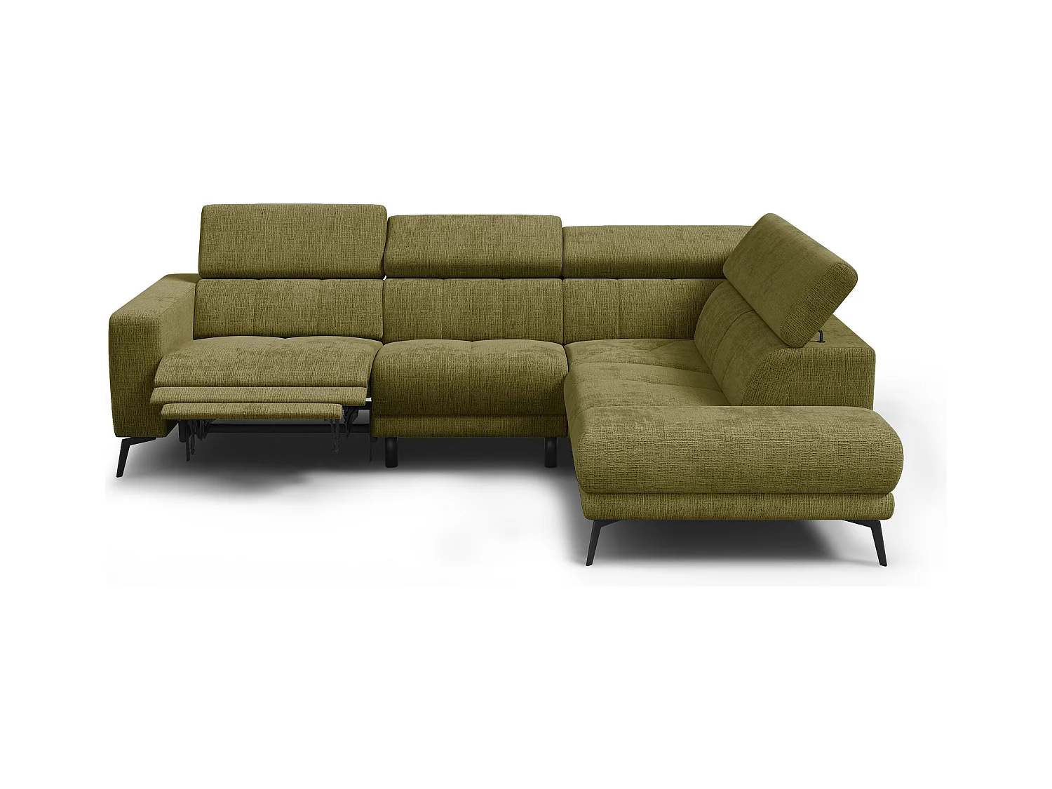 Canapé d'angle 5 places MORELLO avec 1 x Relax Zero Gravity, tissu olive