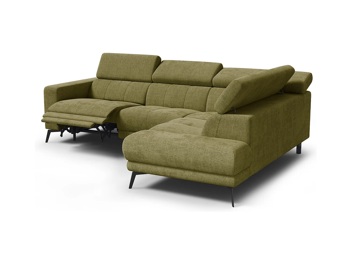 Canapé d'angle 5 places MORELLO avec 1 x Relax Zero Gravity, tissu olive