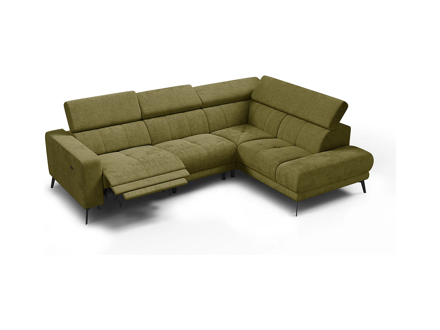 Canapé d'angle 5 places MORELLO avec 1 x Relax Zero Gravity, tissu olive