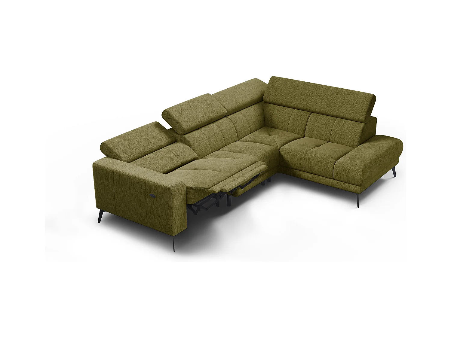 Canapé d'angle 5 places MORELLO avec 1 x Relax Zero Gravity, tissu olive