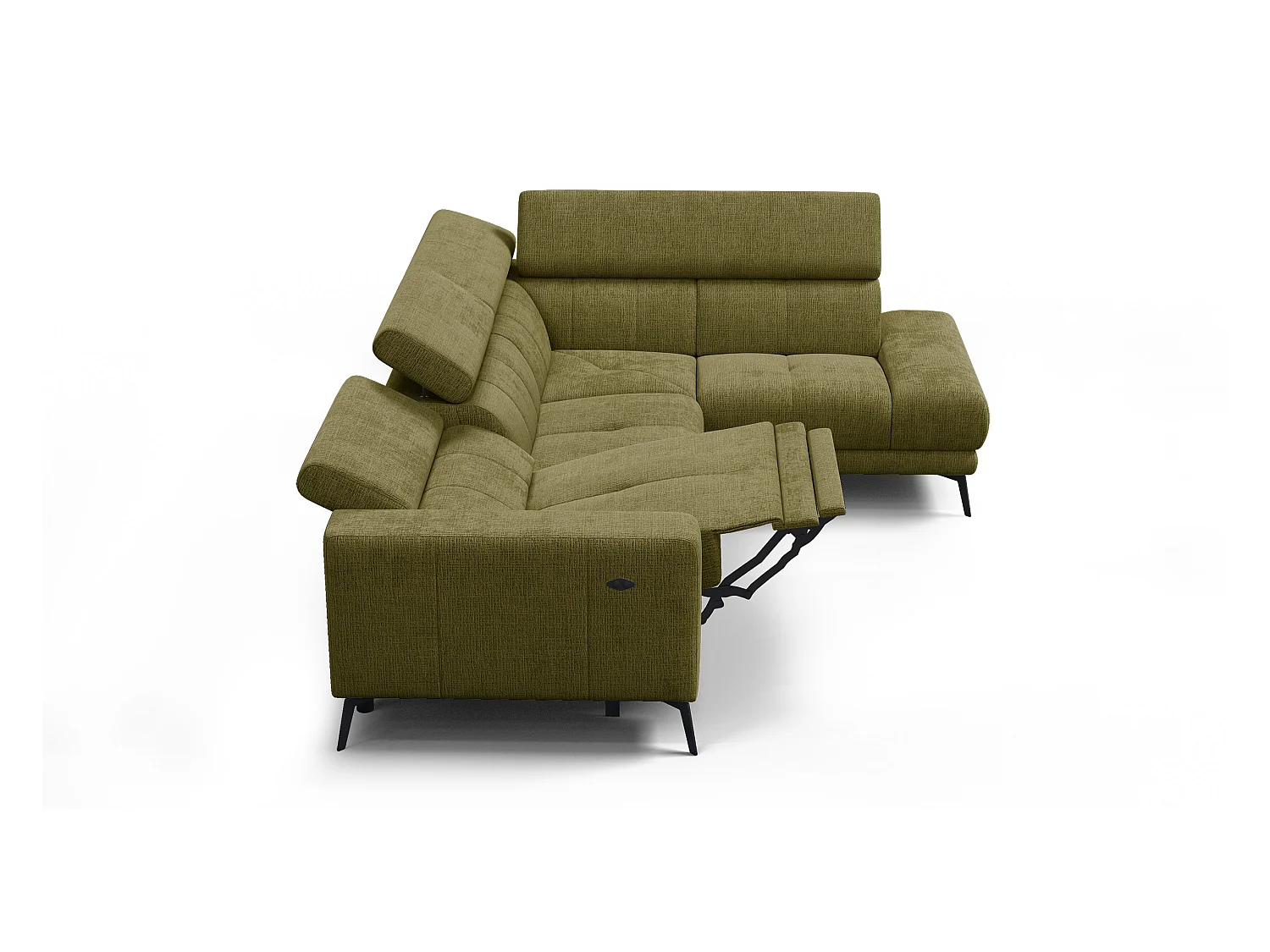 Canapé d'angle 5 places MORELLO avec 1 x Relax Zero Gravity, tissu olive
