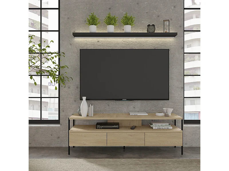 Dragonfly TV-meubel 3S – Eik Cremona, modern meubel met metalen poten en push-to-open-systeem