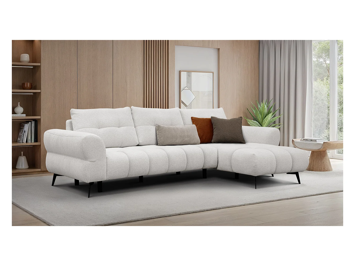 Canapé d'angle 4 places SALVINI, tissu ecru