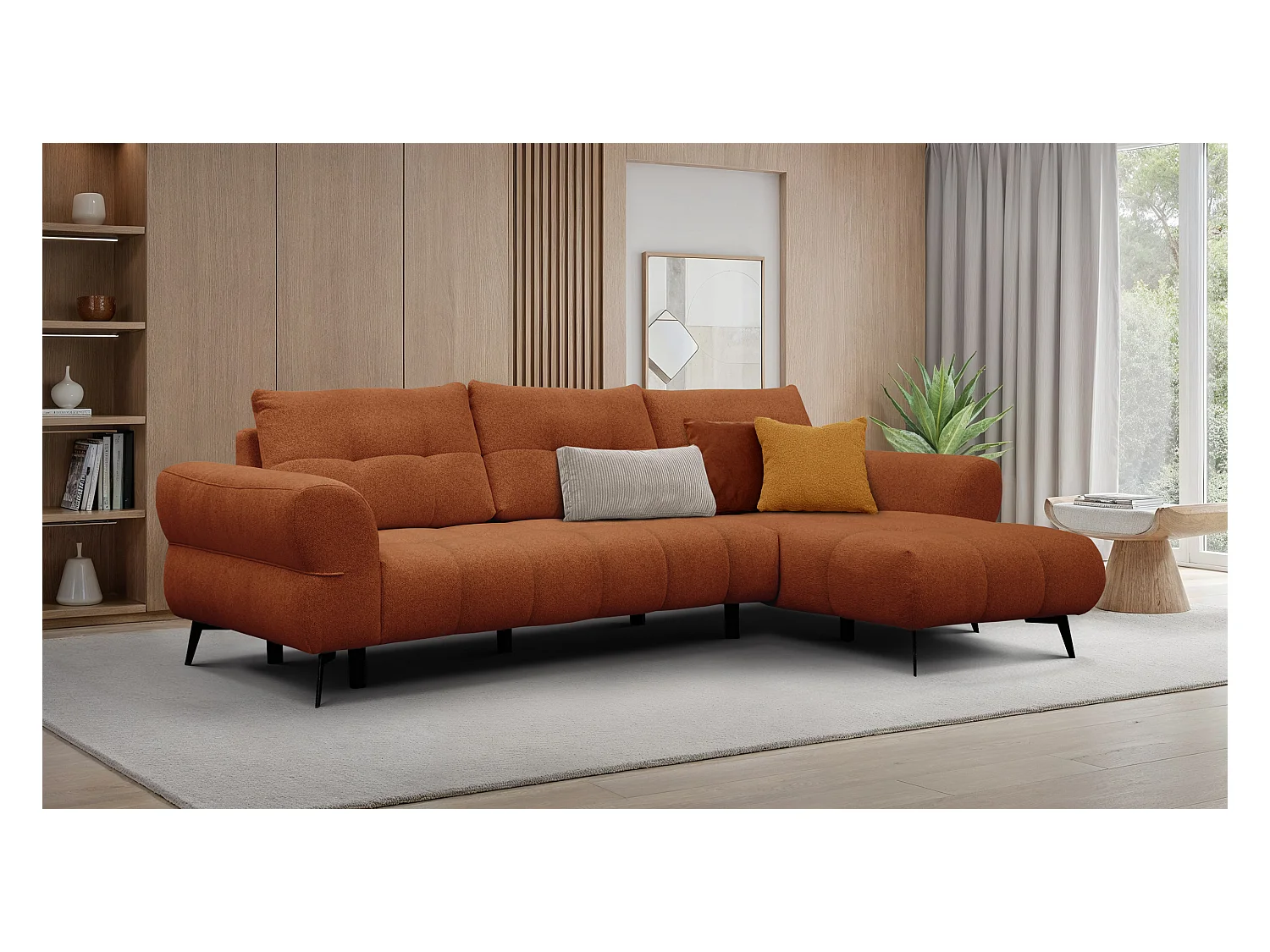 Canapé d'angle 4 places SALVINI, tissu orange