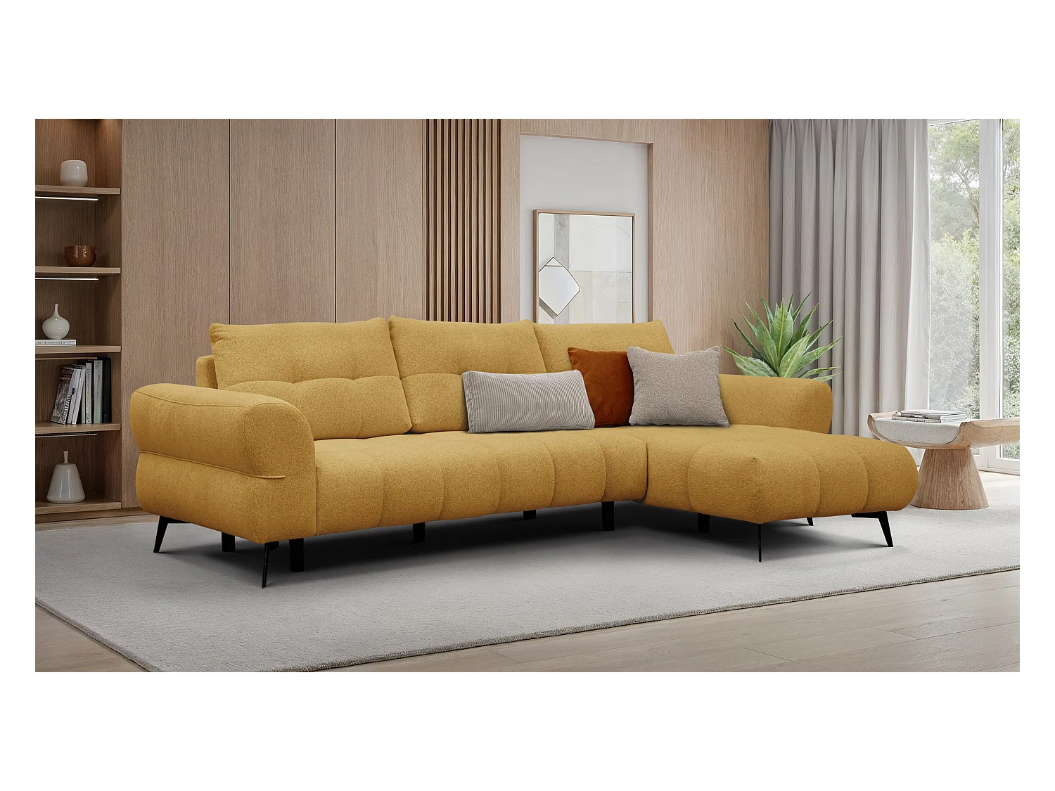 Canapé d'angle 4 places SALVINI, tissu miel