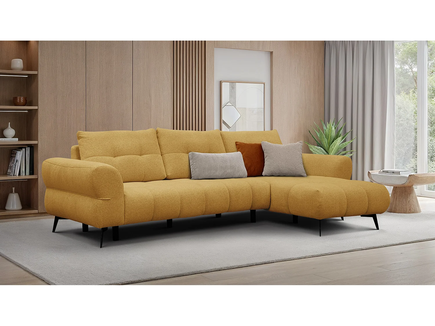 Canapé d'angle 4 places SALVINI, tissu miel