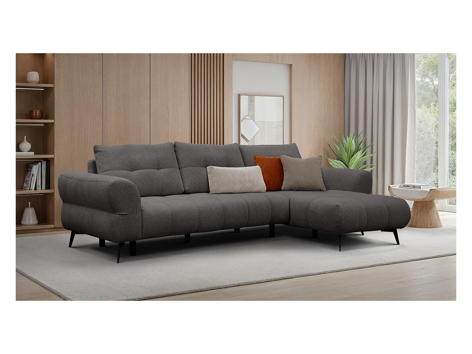 Canapé d'angle 4 places SALVINI, tissu gris foncé