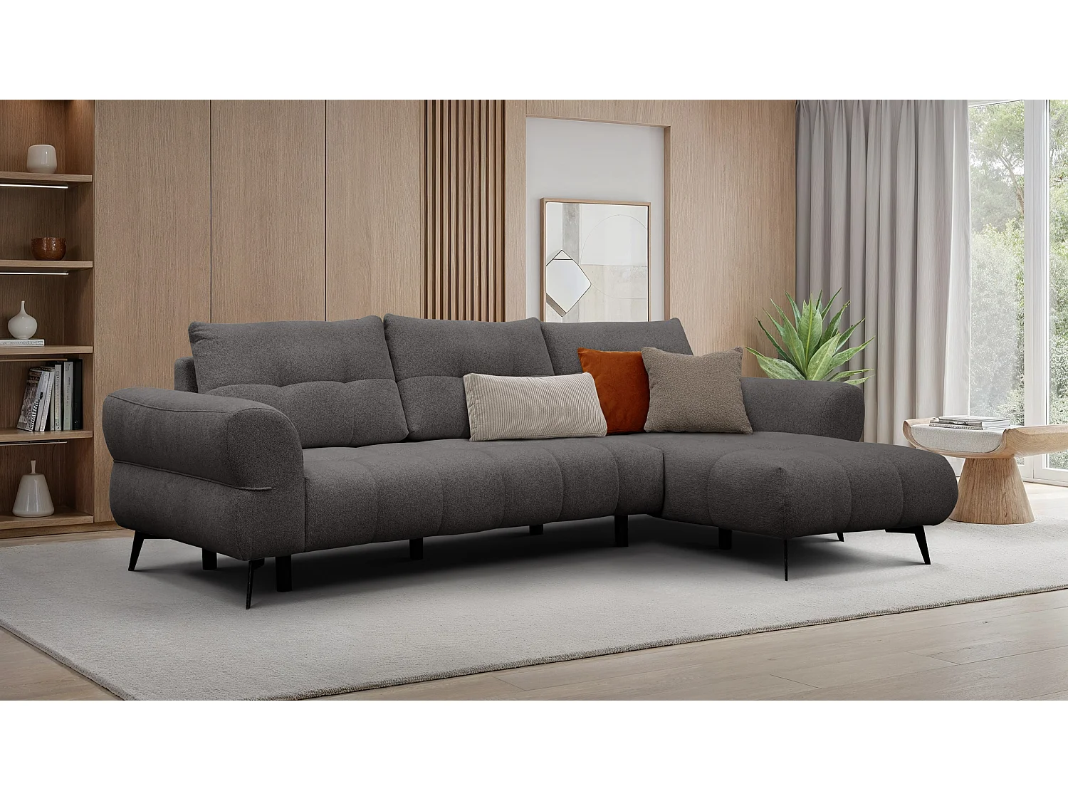 Canapé d'angle 4 places SALVINI, tissu gris foncé