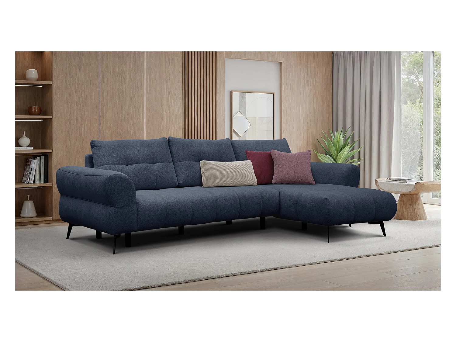 Canapé d'angle 4 places SALVINI, tissu bleu marine