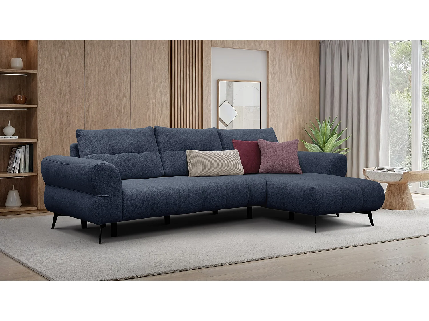 Canapé d'angle 4 places SALVINI, tissu bleu marine