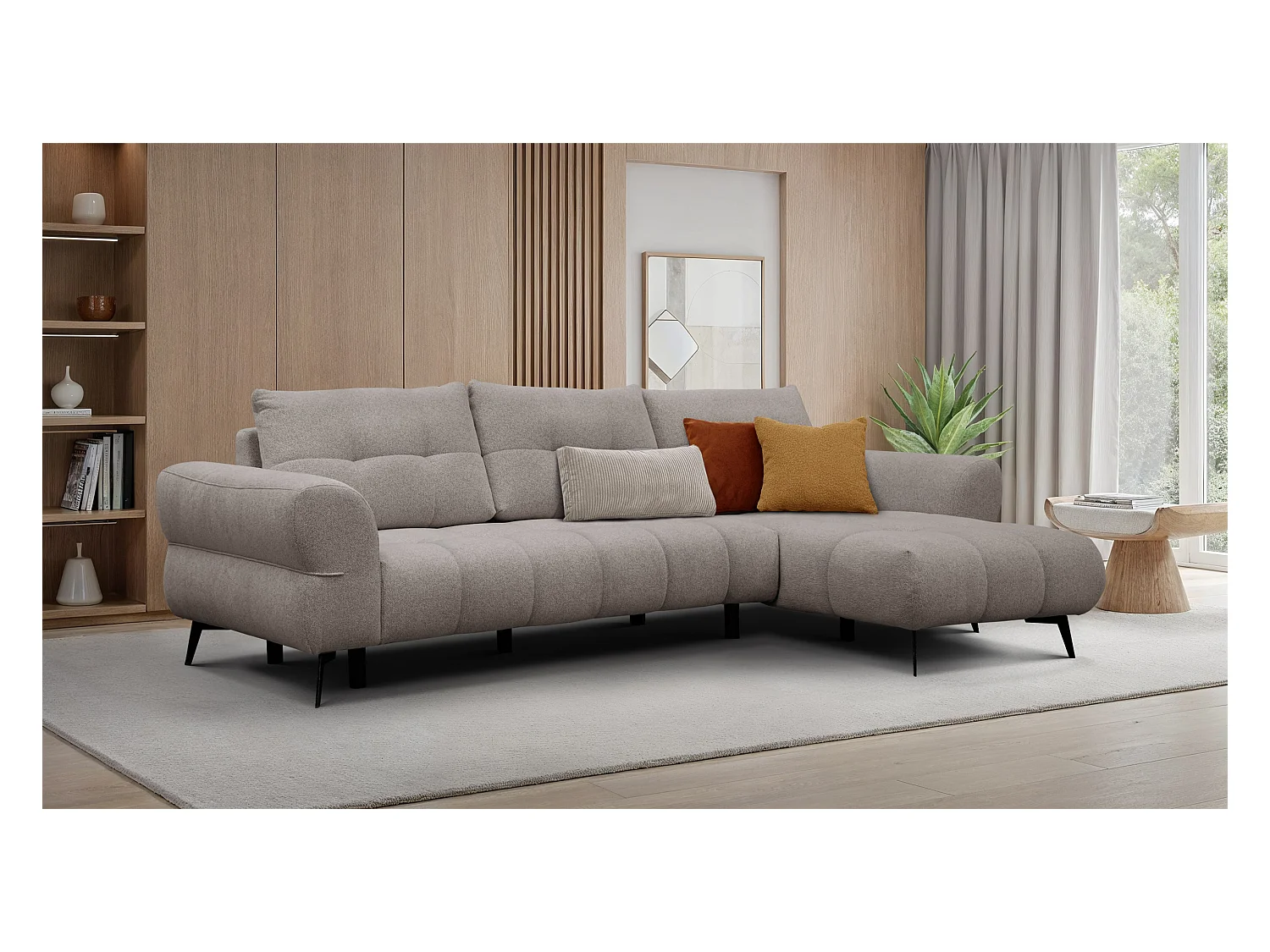 Canapé d'angle 4 places SALVINI, tissu beige  foncé