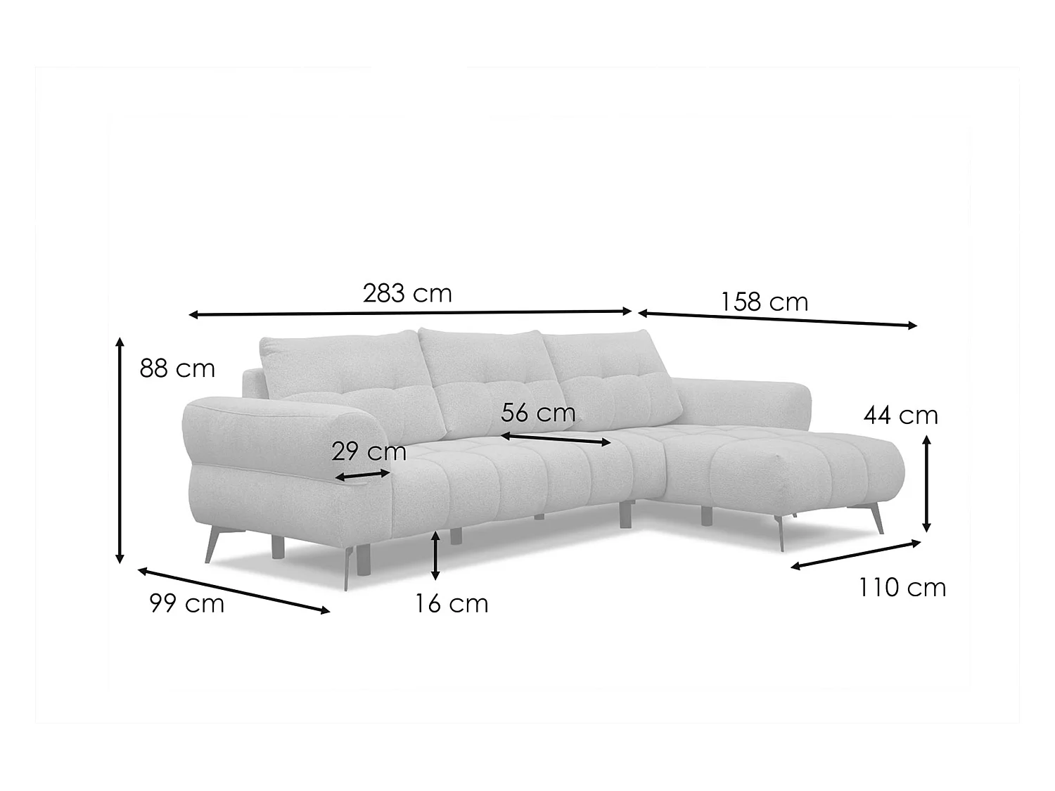 Canapé d'angle 4 places SALVINI, tissu beige  foncé