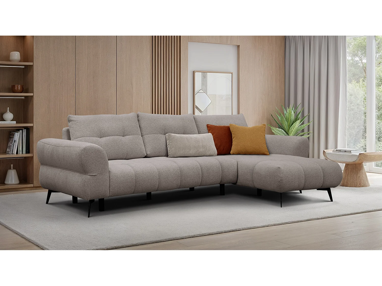 Canapé d'angle 4 places SALVINI, tissu beige  foncé