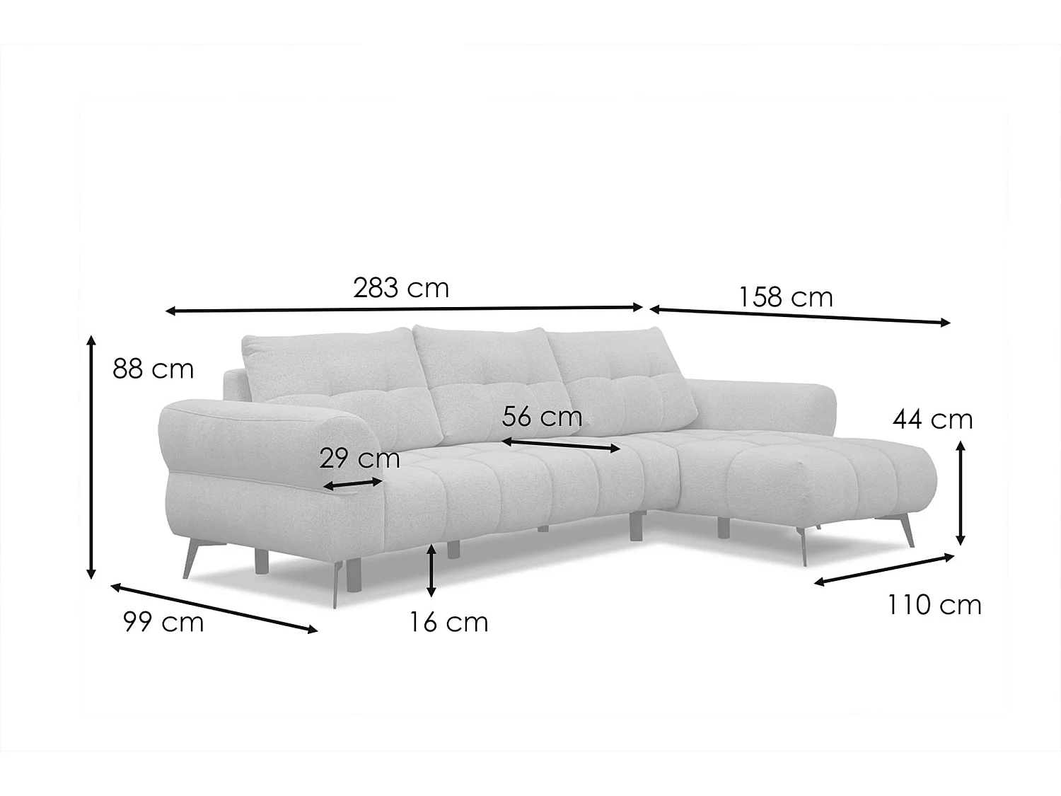 Canapé d'angle 4 places SALVINI, tissu beige  foncé