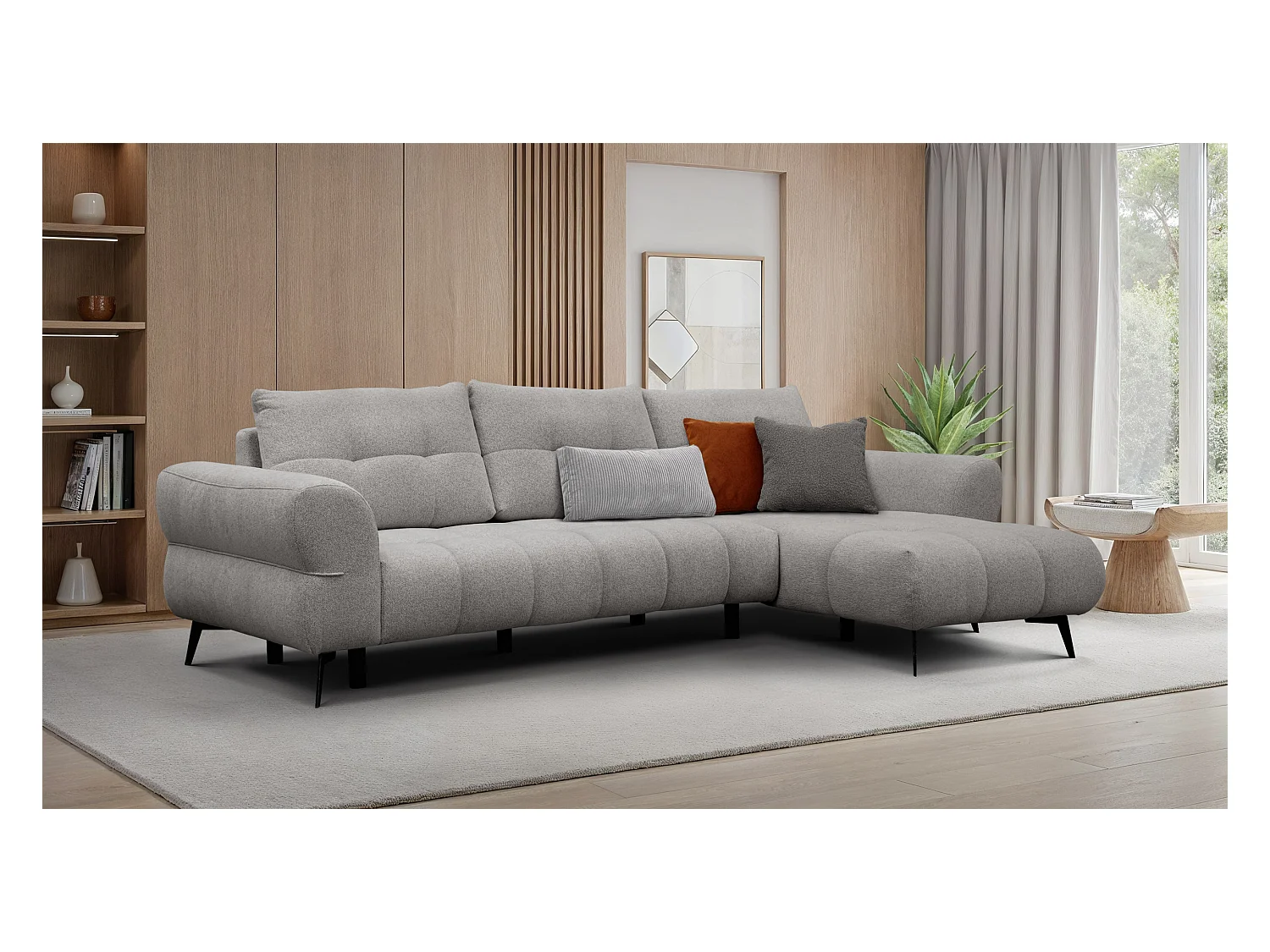 Canapé d'angle 4 places SALVINI, tissu gris chaud