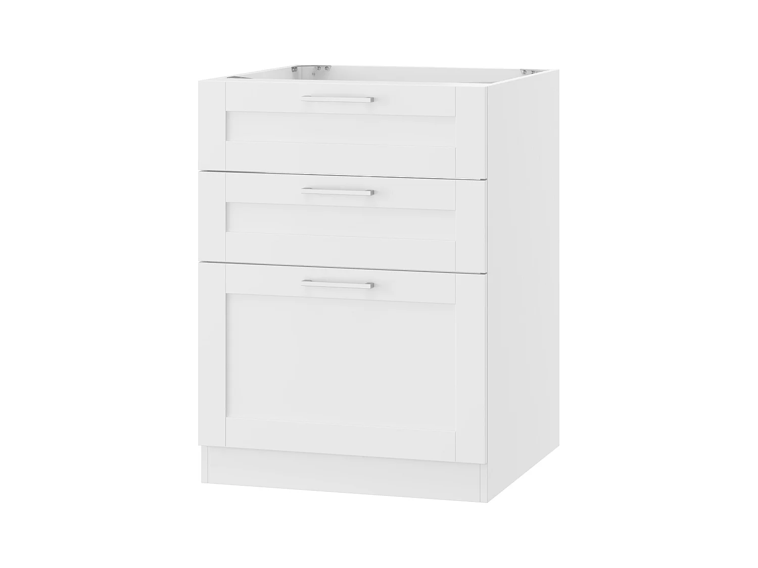 Élément Bas de Cuisine - Meuble de Cuisine Modulaire avec 3 Tiroirs avec Poignées Agentées, 60 x 61.5 x 81.5cm, Blanc