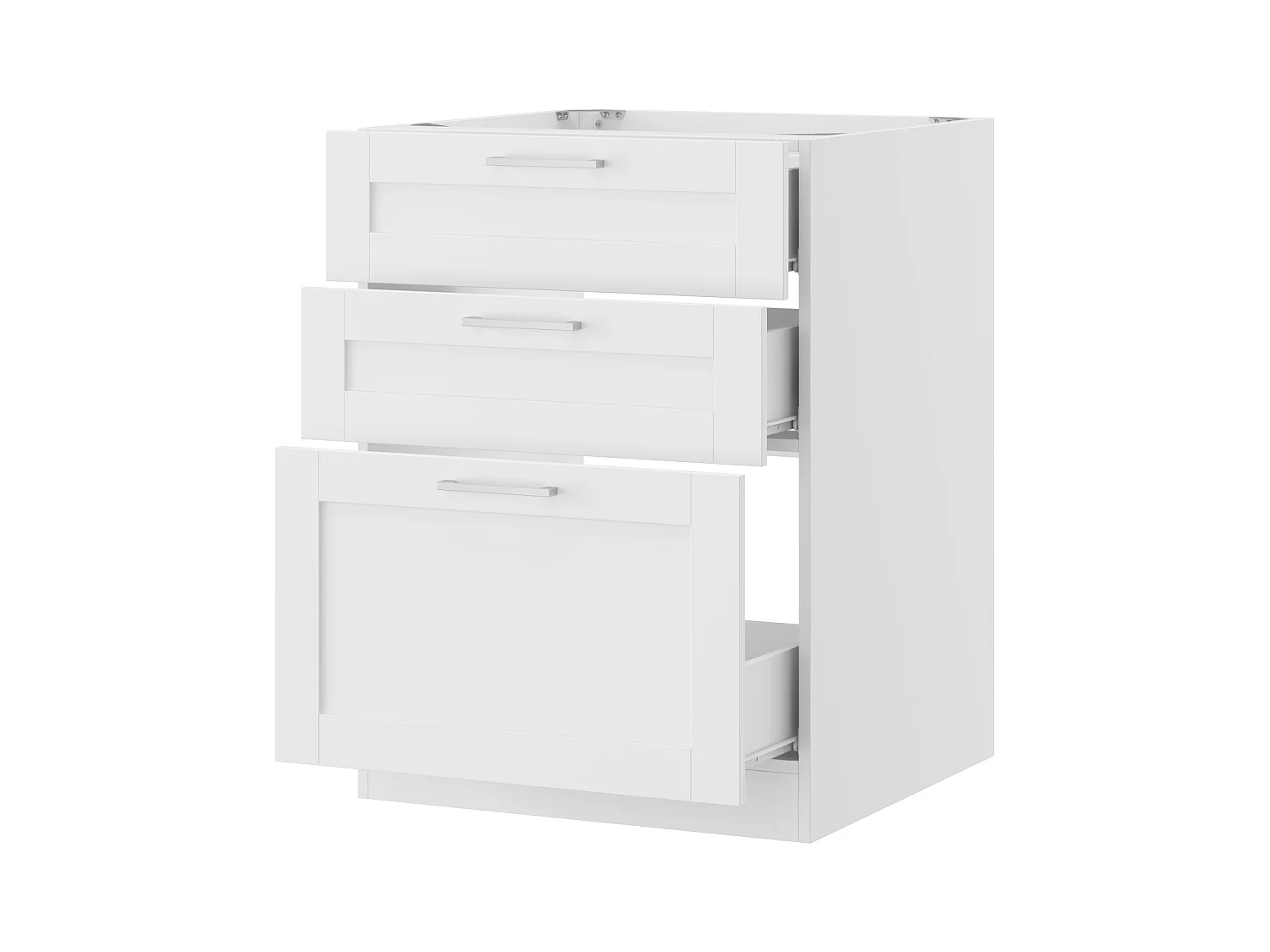 Élément Bas de Cuisine - Meuble de Cuisine Modulaire avec 3 Tiroirs avec Poignées Agentées, 60 x 61.5 x 81.5cm, Blanc