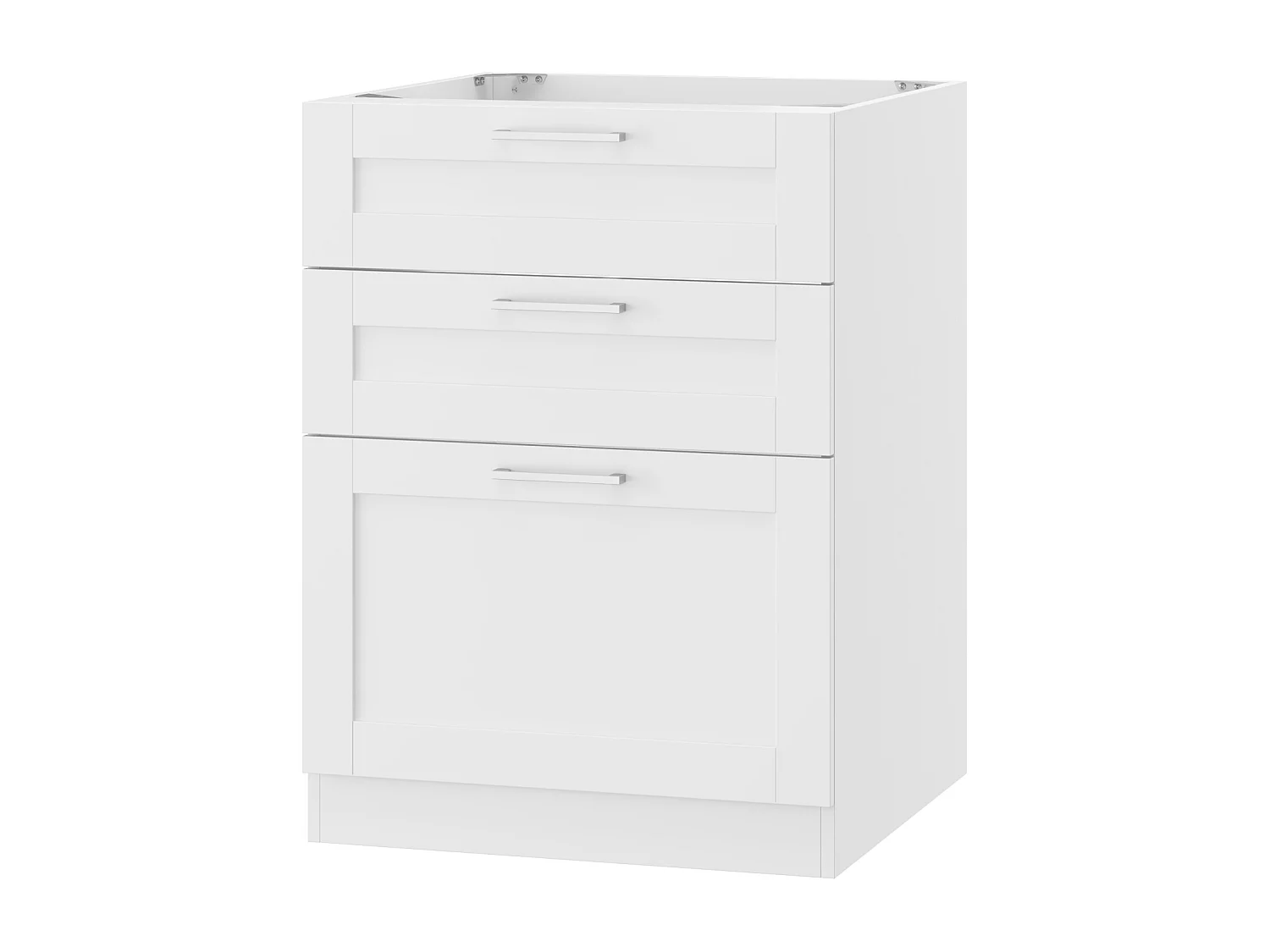 Élément Bas de Cuisine - Meuble de Cuisine Modulaire avec 3 Tiroirs avec Poignées Agentées, 60 x 61.5 x 81.5cm, Blanc