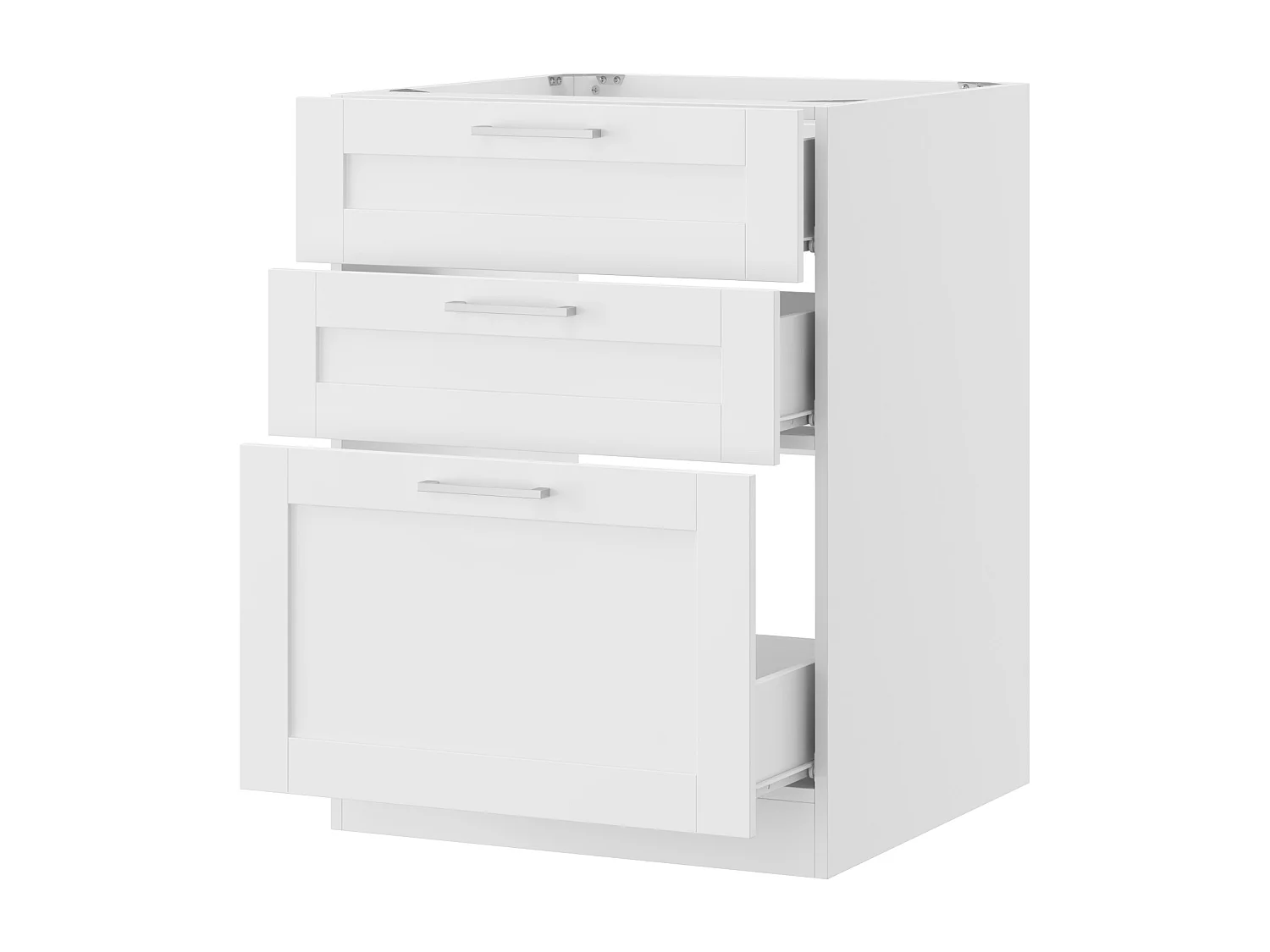 Élément Bas de Cuisine - Meuble de Cuisine Modulaire avec 3 Tiroirs avec Poignées Agentées, 60 x 61.5 x 81.5cm, Blanc