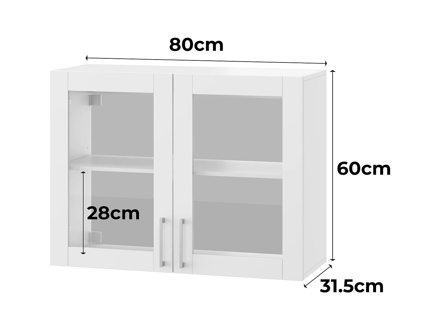 Armoire Murale de Cuisine avec 2 Portes en Verre, Module de cuisine Suspendu avec Étagère réglable, 80 x 31.5 x 60cm, Blanc